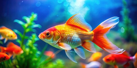 Vibrant goldfish swimming gracefully in a colorful aquarium