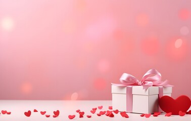 Valentine's Day Gift Box with Pink Ribbon