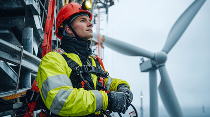 Worker, wind turbine, safety gear