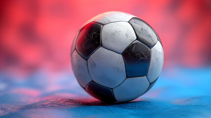 Naklejka premium Leather Soccer Ball with Red and Blue Background 3D Illustration