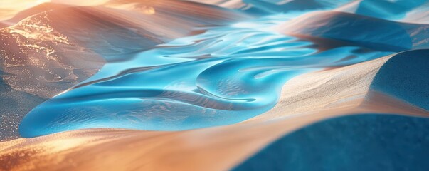 Abstract infinity loop of water flowing through desert dunes, blending opposites in harmony, infinity, contrast and balance