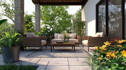 Obraz premium clean and organized outdoor patio, free of clutter, promoting a calm, peaceful environment for relaxation