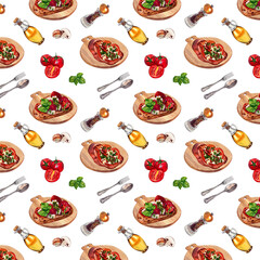 italian food , pattern seamless, watercolor painting hand-drawn