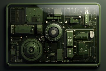 Green energy card focused on the future of AI in energy audits offering a spacious blank space on the lower right surrounded by subtle data visualization and energysaving patterns
