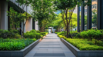 Obraz premium clean public outdoor space with neat walkways and trimmed trees, promoting cleanliness in urban environments