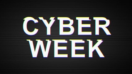 Green Matrix effect Cyber Sale animation with glitch effect and epic Cyber Deals on black friday deals or cyber monday with cyber deals and light rays for advertising in 4K.