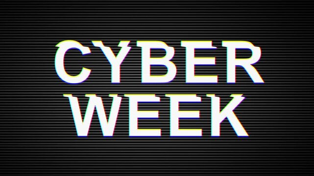 Green Matrix effect Cyber Sale animation with glitch effect and epic Cyber Deals on black friday deals or cyber monday with cyber deals and light rays for advertising in 4K.