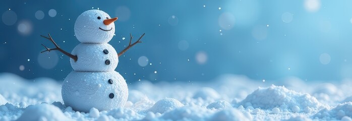 Fototapeta premium A Cheerful and Happy Snowman in a Beautiful Winter Wonderland, full of festive cheerfulness