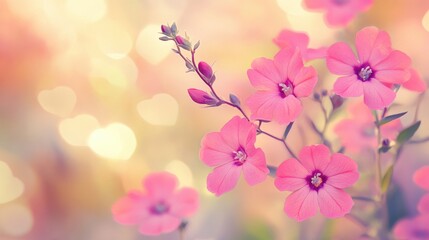 Fototapeta premium Serene pink flowers in warm sunlight with bokeh background