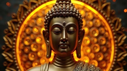 Golden Buddha Statue with Illuminated Halo