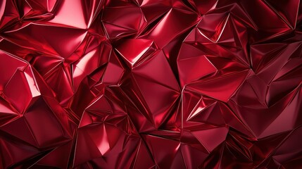 A piece of red paper with a lot of sharp angles and wrinkles. The paper is crumpled and has a rough texture. The red color is bold and stands out against the white background