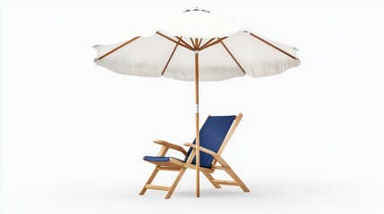 Beach Chair and Umbrella on a White Background