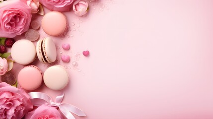 Pink Macarons, Roses & Ribbons Valentine's Day Flat Lay