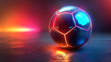 Naklejka premium Futuristic Soccer Ball in Neon Lights 3D Illustration