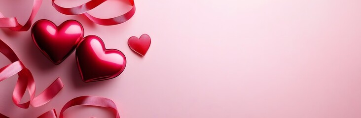 Pink Valentine's Day Background with Hearts and Ribbons