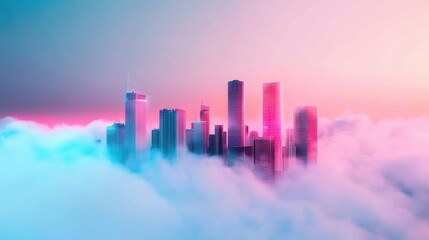 Fototapeta premium A vibrant cityscape bathed in neon lights, with colors bleeding into each other.