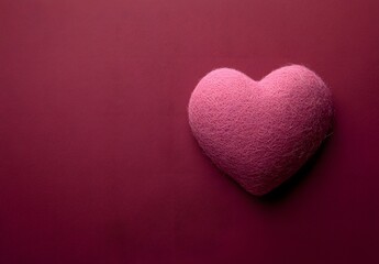 Pink Felt Heart on Burgundy Background
