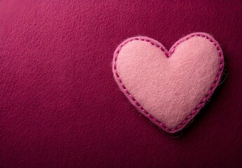 Obraz premium Pink Felt Heart on Maroon Background - Valentine's Day Concept