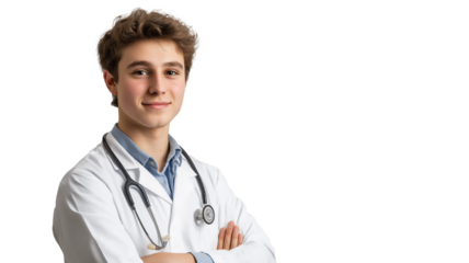 Portrait of confident young medical doctor on transparent background 