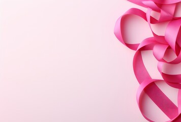 Fototapeta premium Pink Satin Ribbon on Pink Background with Copy Space