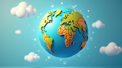 Naklejka premium Cartoon Globe with Clouds