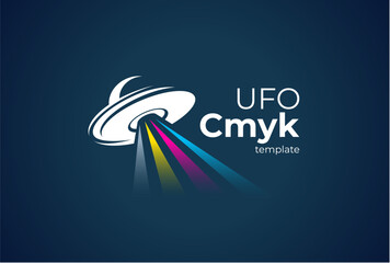 Logo CMYK print. UFO theme. Template design vector. Black background © vectorboom