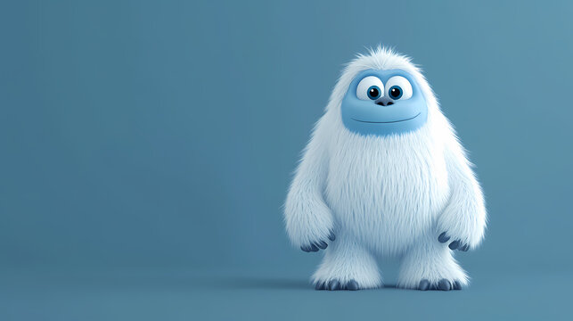 Isolated cartoon yeti on flat background, snow man with generative ai, fantasy yeti, cute 3d cartoon yeti. Yeti. Illustration