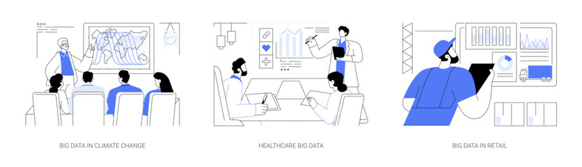 Applications of Big Data isolated cartoon vector illustrations se