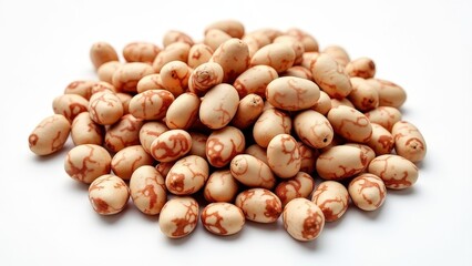 Fototapeta premium High-Res Image of Pinto Beans: Sharp Details and Intricate Veining on a Solid White Background.