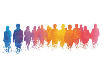 Naklejka premium Colorful silhouettes of walking people. transparent background