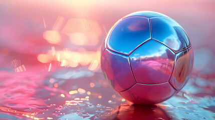 Fototapeta premium 3D Metallic Soccer Ball on Pink Abstract Background
