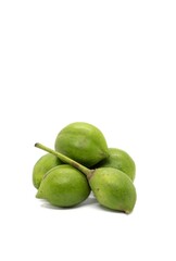 Mahua  Fruit or Madhuca Longifolia Fruit Isolated on White Background with Copy Space, Also Known as Kochra, Butter Tree Fruit or Mahwa