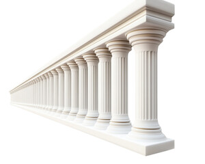 Row of white classical columns, white isolate background transparent background