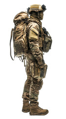 Soldier in tactical gear, white isolate background transparent background