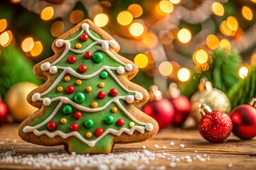 christmas gingerbread cookies on christmas tree