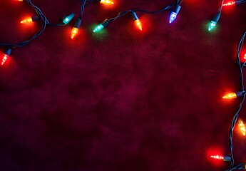 Festive Red Velvet Background With Colorful Christmas Lights