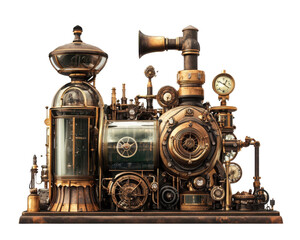 Fototapeta premium Vintage steam engine with intricate design. transparent background