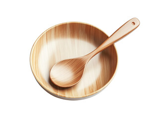 Wooden bowl and spoon on white background transparent background - Powered by Adobe