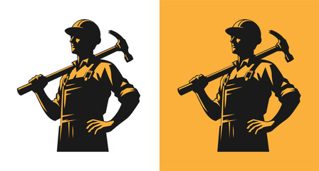 Iconic worker man silhouette, ideal for construction logos, designs, and labor concepts.