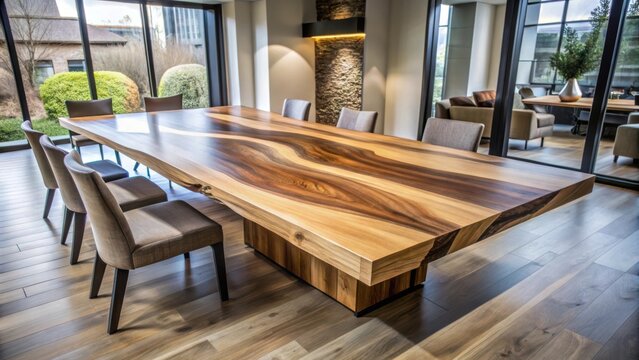 Production of a solid wood table from karagach wood slabs for a luxurious home setting