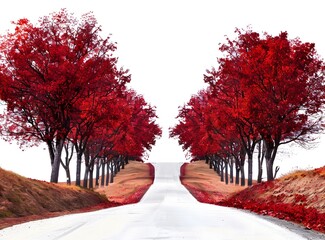 Romantic Road Through Red Trees Heart Shaped