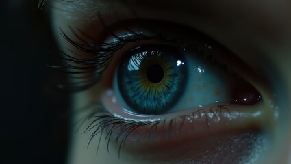 Fototapeta premium Close-up of a Blue Eye with Dramatic Lighting