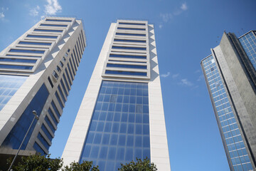 Striking Modern Skyscrapers Stand Tall Against a Beautifully Clear Blue Sky Above in istanbul