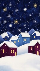 Fototapeta premium Festive Night Sky with Twinkling Stars and Snowy Houses
