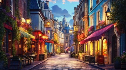 Obraz premium Charming Evening in a Colorful City Street