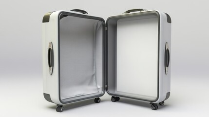 Futuristic 3D suitcase mockup, opened to show a blank, customizable interior space