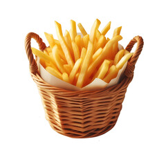 Basket of french fries on transparent background