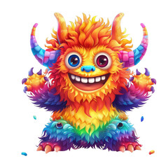 Naklejka premium A friendly, colorful, cartoon monster with a big smile and large eyes.