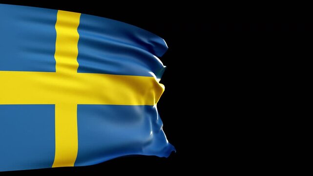 Flag of Sweden, transparent background. 3D animation, alpha channel.