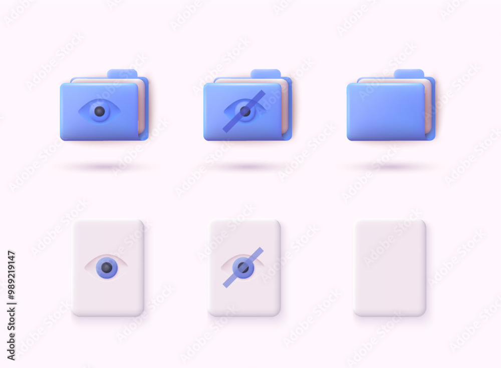 Poster set of folder and documents in 3d style.file directory, document for app interface. 3d web vector il